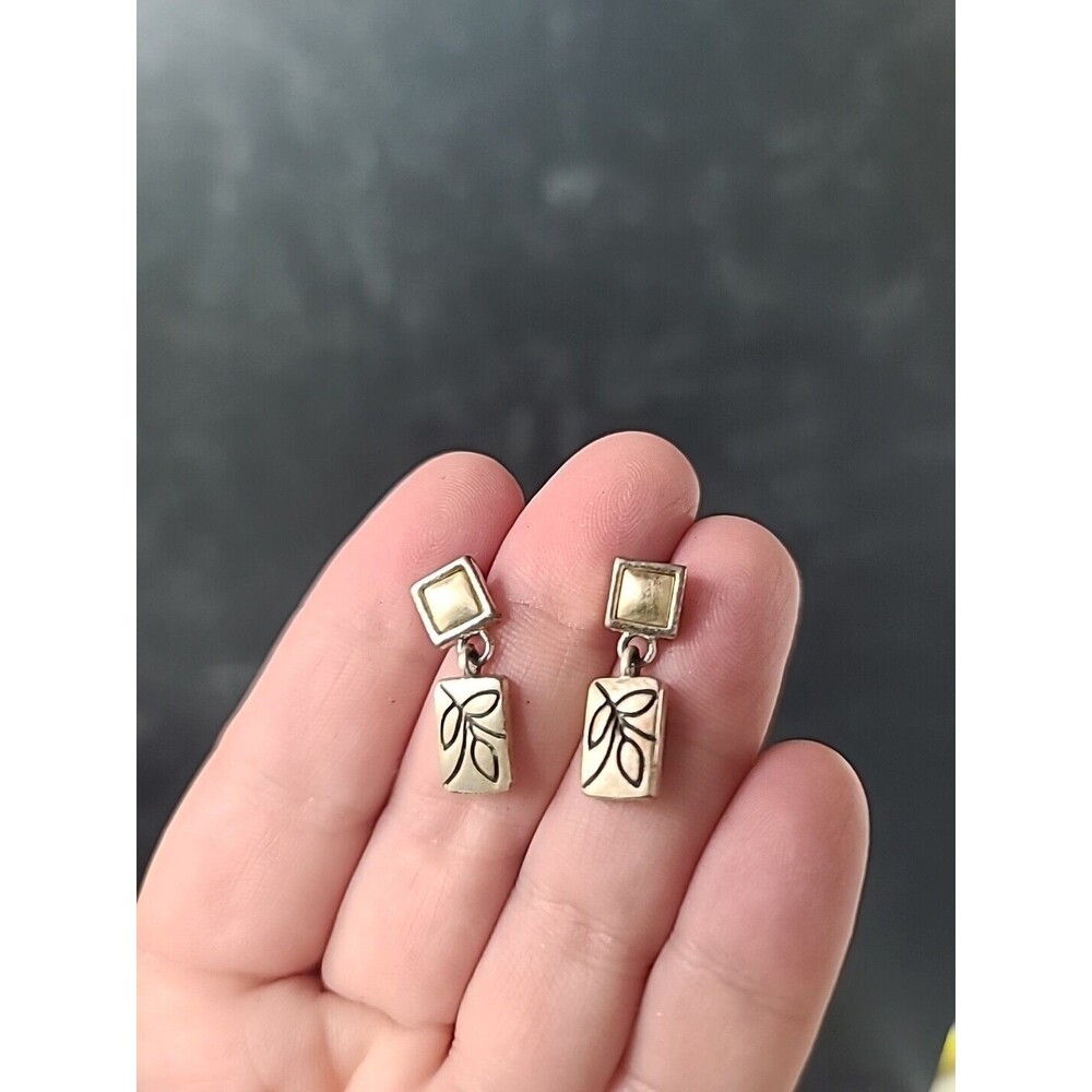Dangling Silver Tone Metal Leaf Themed Pierced Earrings Vintage